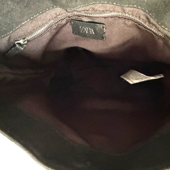 Zara Black Shoulder Bag Studded Design 10"x12"x3" Faux Suede Tote Purse Studs - Picture 9 of 12